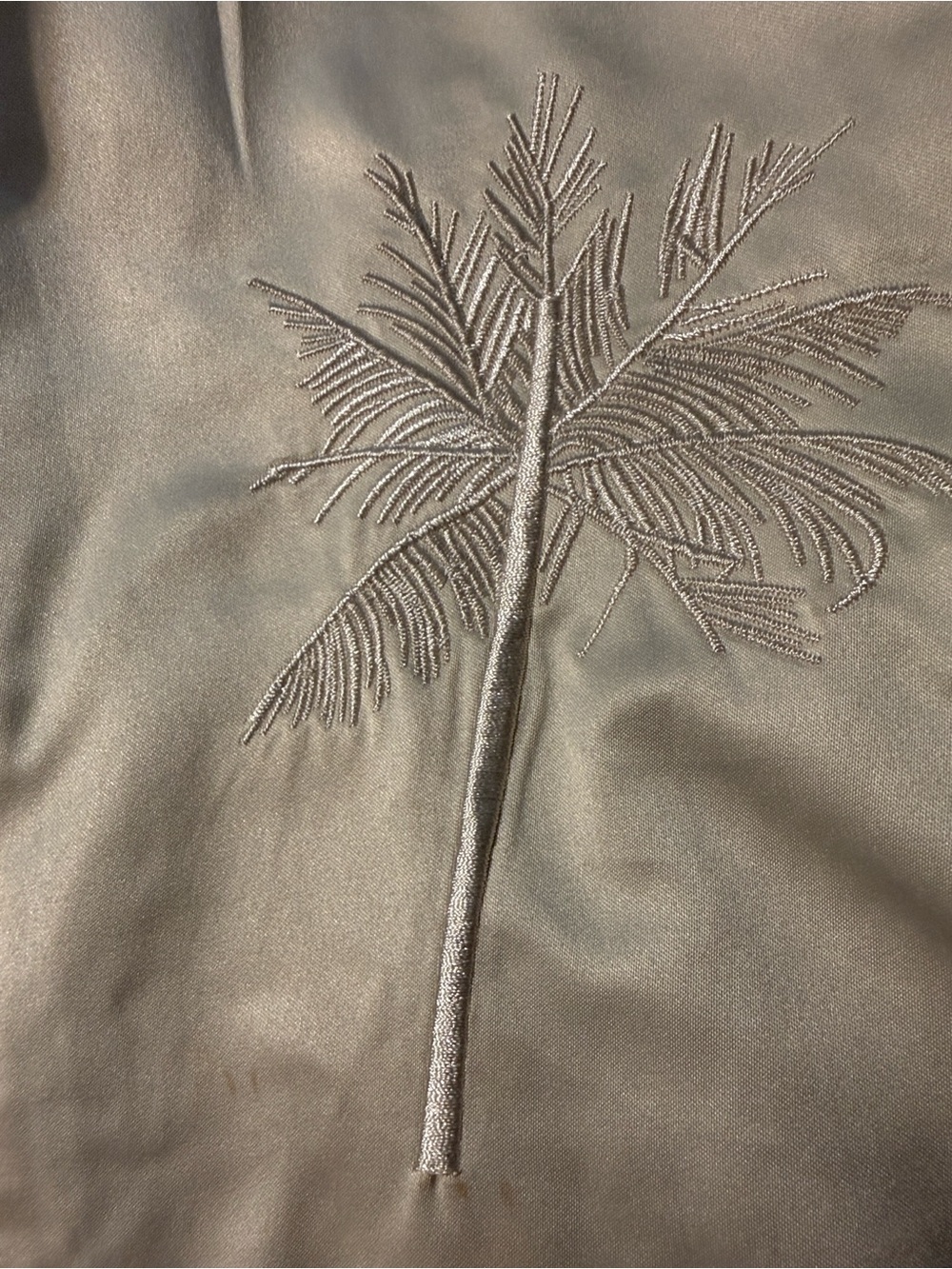 Two-Tone Satin Bomber Jacket Embroidered Palm Ave South Beach Cream Black Sz 6 - Picture 6 of 8